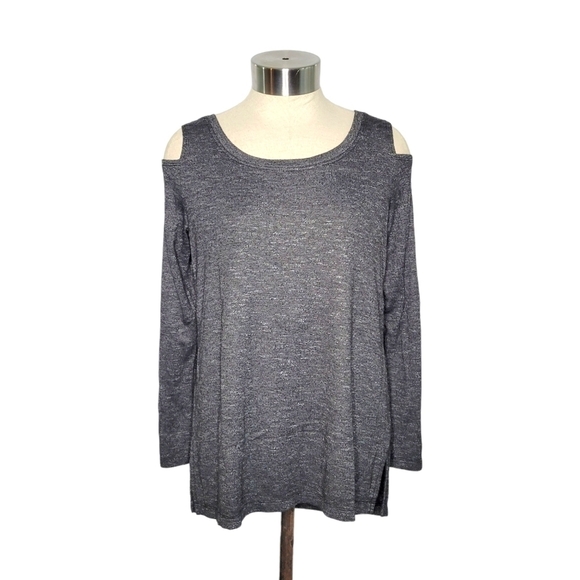 Matty M Women's Size S Dark Gray Cold Shoulder Thick Knit Stretch Rayon Top - Picture 1 of 7